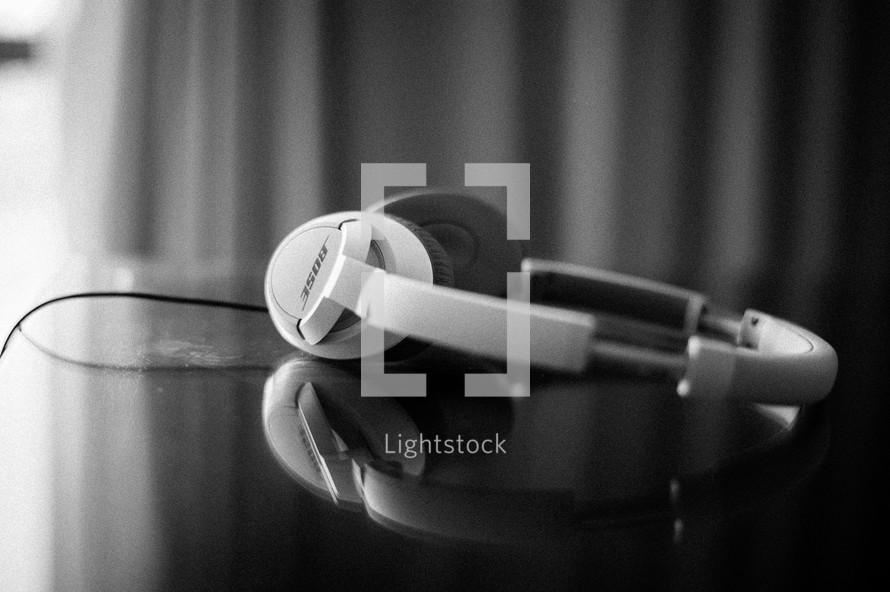 headphones on a table 