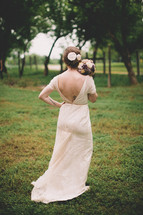 back of woman holding a bouquet of flowers - bride - bridesmaid