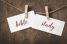 word Bible Study on card stock hanging on twine by a clothespin 
