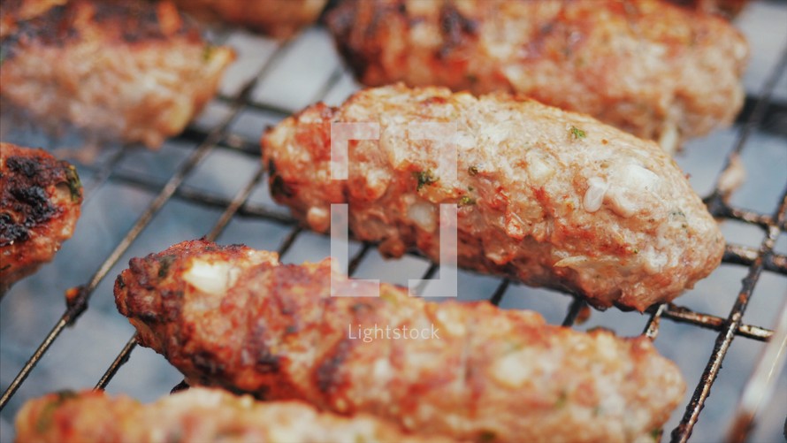 Barbecue Grilling Shish Kebab. Close-Up