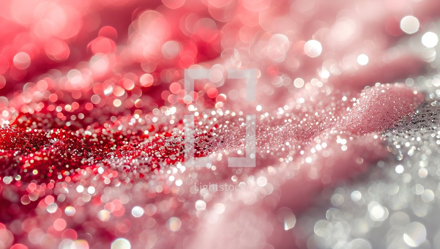 Abstract bokeh background with red and silver sequins. Holiday concept.