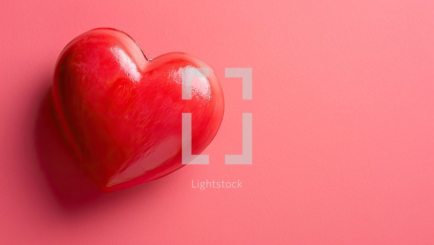 Red heart on a pink background. Valentine's day concept. Copy space.