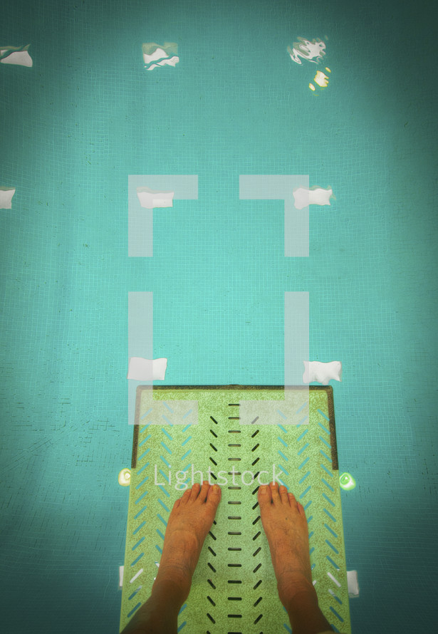 feet on a diving board 