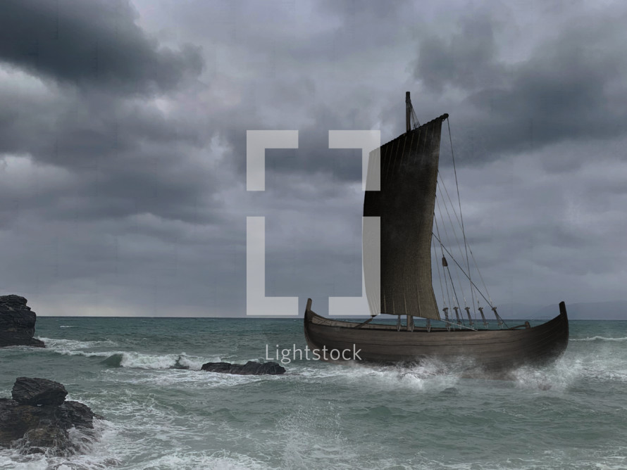 ship on a stormy sea 