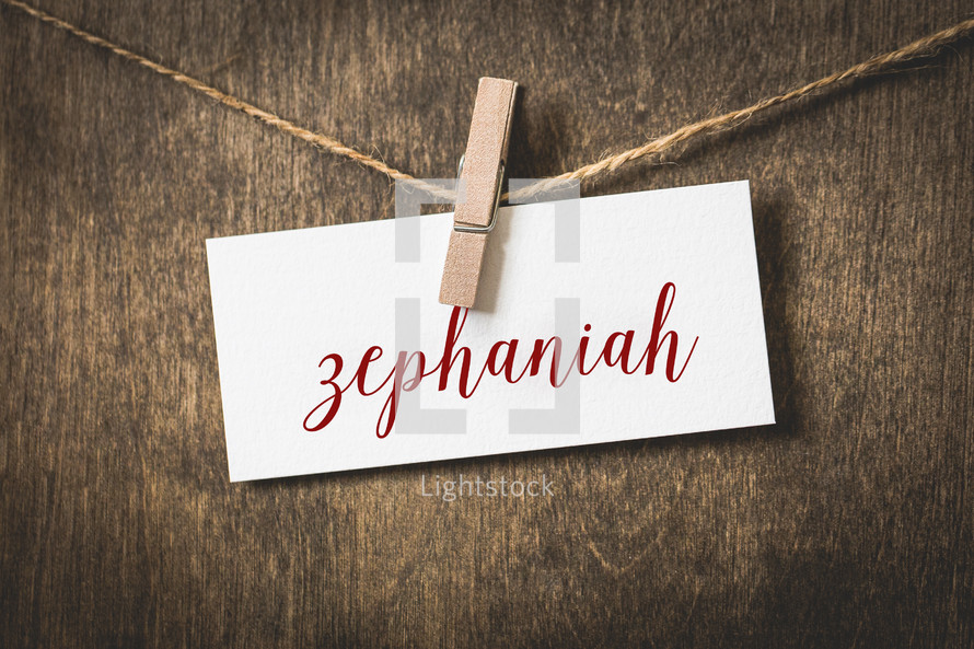 word Zephaniah hanging on a clothesline 