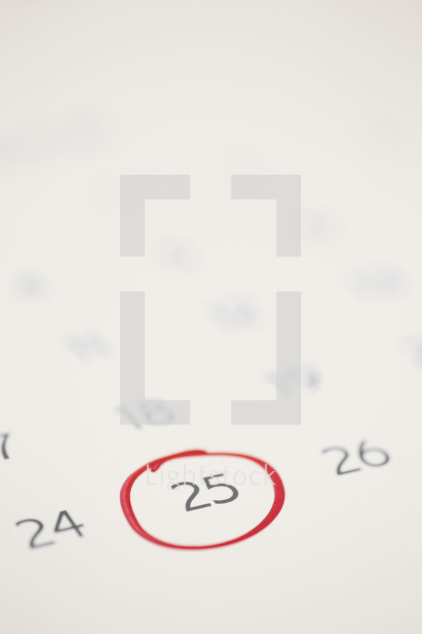 25th circled on a calendar 