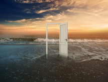 open door on a beach 