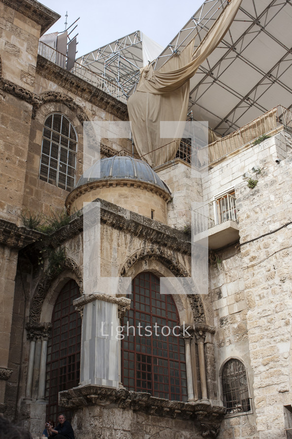 fixing an old Catholic church on Holy site in Old Jerusalem