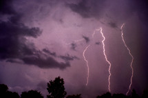 Lightning bolts during a night storm, Piedmont of North Carolina