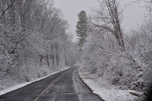 winter storm and cleared road in Montgomery County, North Carolina