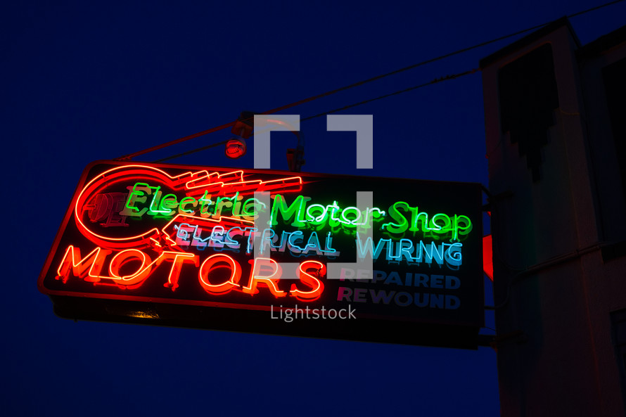 Small town shop neon sign - Electric Motor Shop