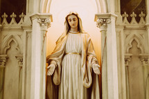 A statue of Mary in a church. 