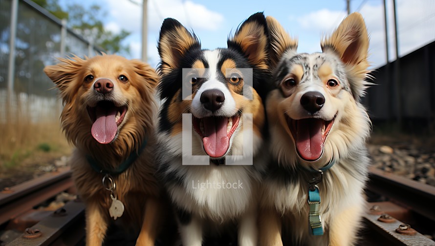 portrait of a group of dogs, border collie and corgi