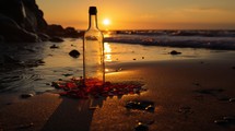  Serene Beach Sunset with Bottle