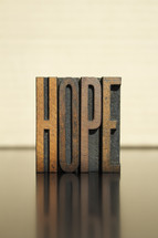 word hope in wood blocks