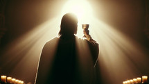 Jesus raises the cup for communion