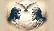 The Holy Trinity: the Father, the Son, and the Holy Spirit. Digital illustration. Trinity Sunday.
