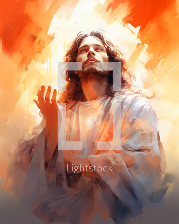 Jesus Christ in white robe, digital painting