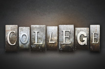Stone tiles spelling the word COLLEGE.