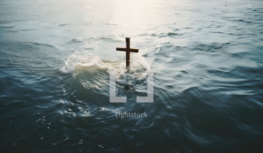 Cross in the sea with waves