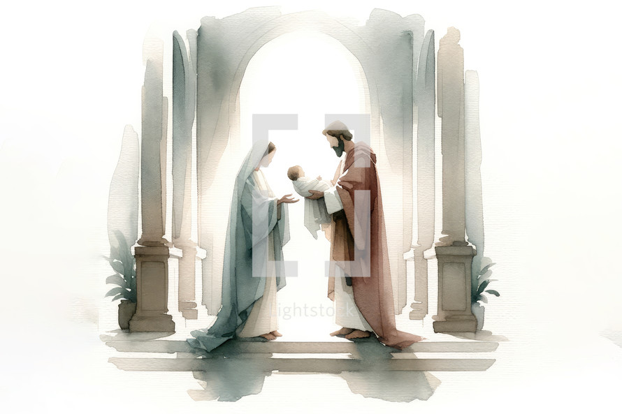 Presentation of Jesus in the temple. Watercolor illustration