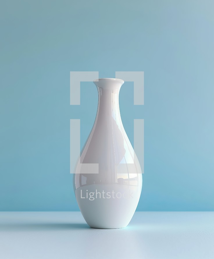 Elegant white vase against a serene blue background