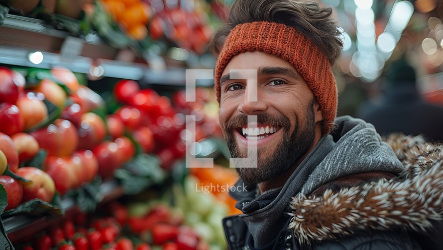  Smiling man shopping in a grocery store