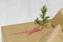 wrapped gifts in brown paper 
