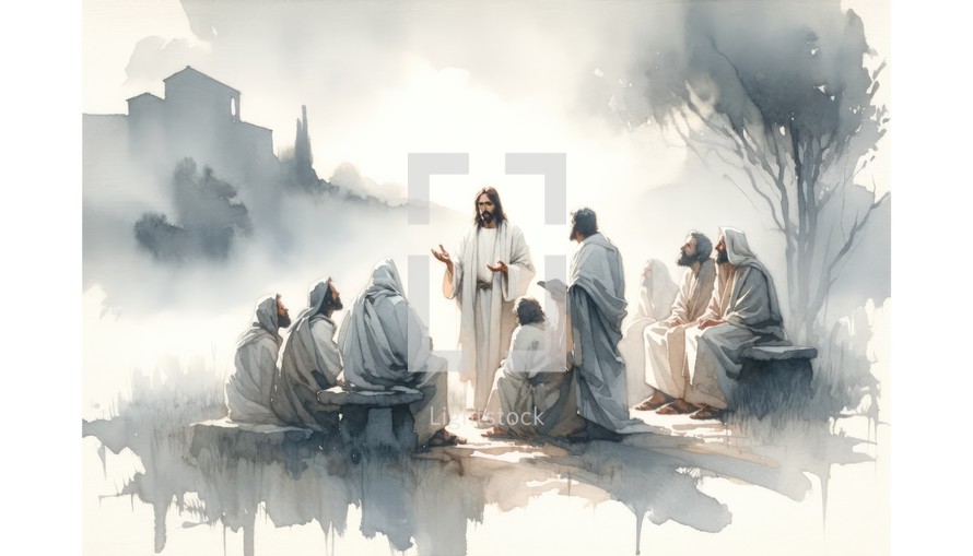 Jesus Christ's Last Discourse and Prayer. Passion Thursday. Watercolor Biblical Illustration