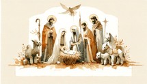 Watercolor illustration of Christmas Nativity Scene 