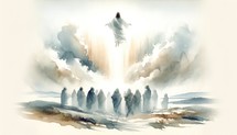 The Ascension of Jesus Christ. Life of Christ. Watercolor Biblical Illustration