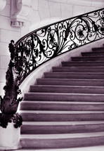 ornate railing and curved staircase 