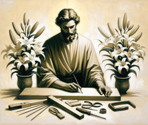 Portrait of Saint Joseph in his workshop. 