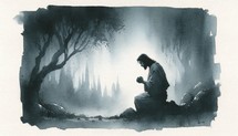 The Agony in Gethsemane of Jesus Christ. Passion Thursday. Life of Christ. Watercolor Biblical Illustration