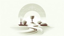 Eucharistic symbols. Lord's supper symbols: chalice of wine, bread, candles on a white background. Vector illustration.	
