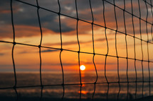 Volleyball Net on the Seabeach at Sunset