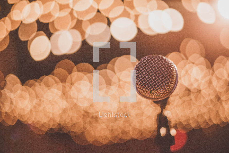 bokeh lights and a microphone 