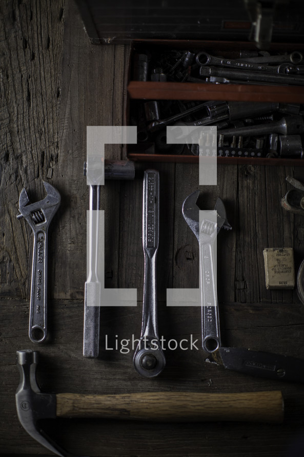 tools on a workbench 
