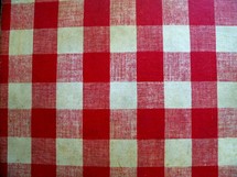 A Picnic Table Cover Bench Cover with the all too familiar checkered stripe pattern of red and white that you see on old fashioned picnic tables at churches, family gatherings and neighborhood barbecues. Nothing speaks of the good ol outdoors in summertime like a picnic and this design pattern is reminiscent of Americana just like something out of a Norman Rockwell painting that reminds us of summer, the great outdoors and family dinners around the picnic table. 