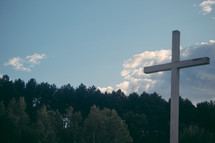 a cross in a forest 