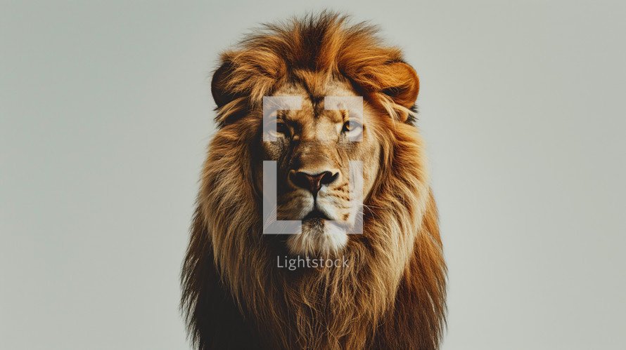 A lion close up on a light background