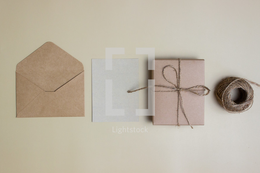 envelope, gift, and twine 