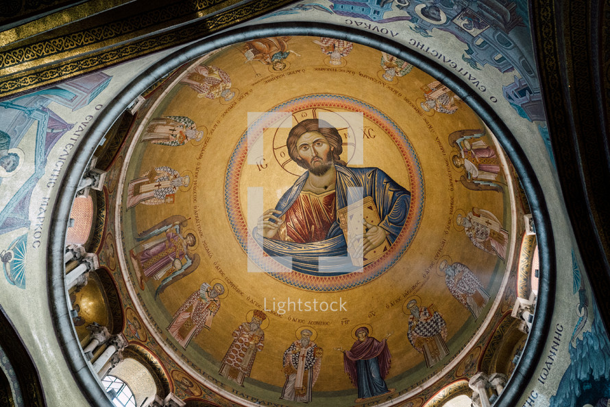 painting of Jesus on the ceiling of a dome in Jerusalem 