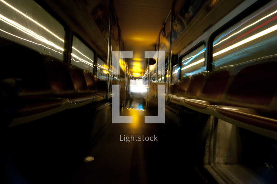 interior of a subway train in motion