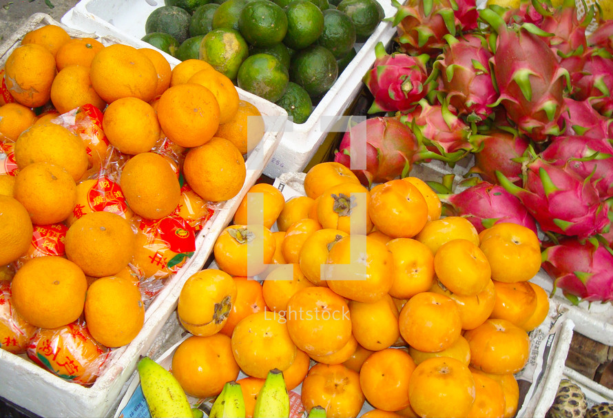 Bright colored fruit at a Vietnamese market