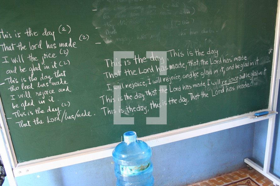 Bible scriptures on chalkboard