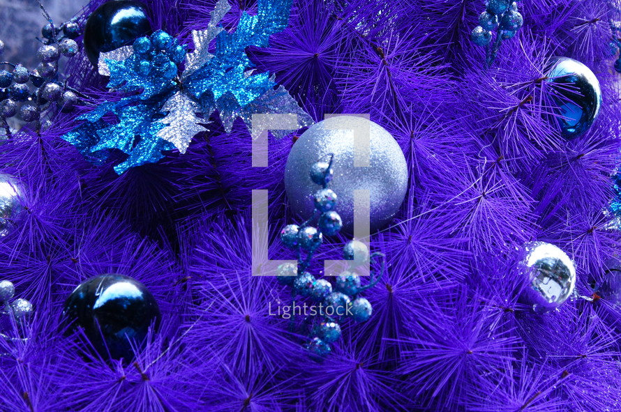Blue purple Christmas tree decor
