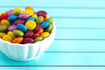 bowl of Candy Coated Multicolored Chocolates
