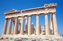 Facade of the Parthenon temple on the Athenian Acropolis, Greece