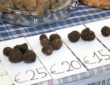 Truffles black for sale at a local market in Tuscany